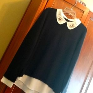 Jeweled Collar Sweater Over Blouse look. XL